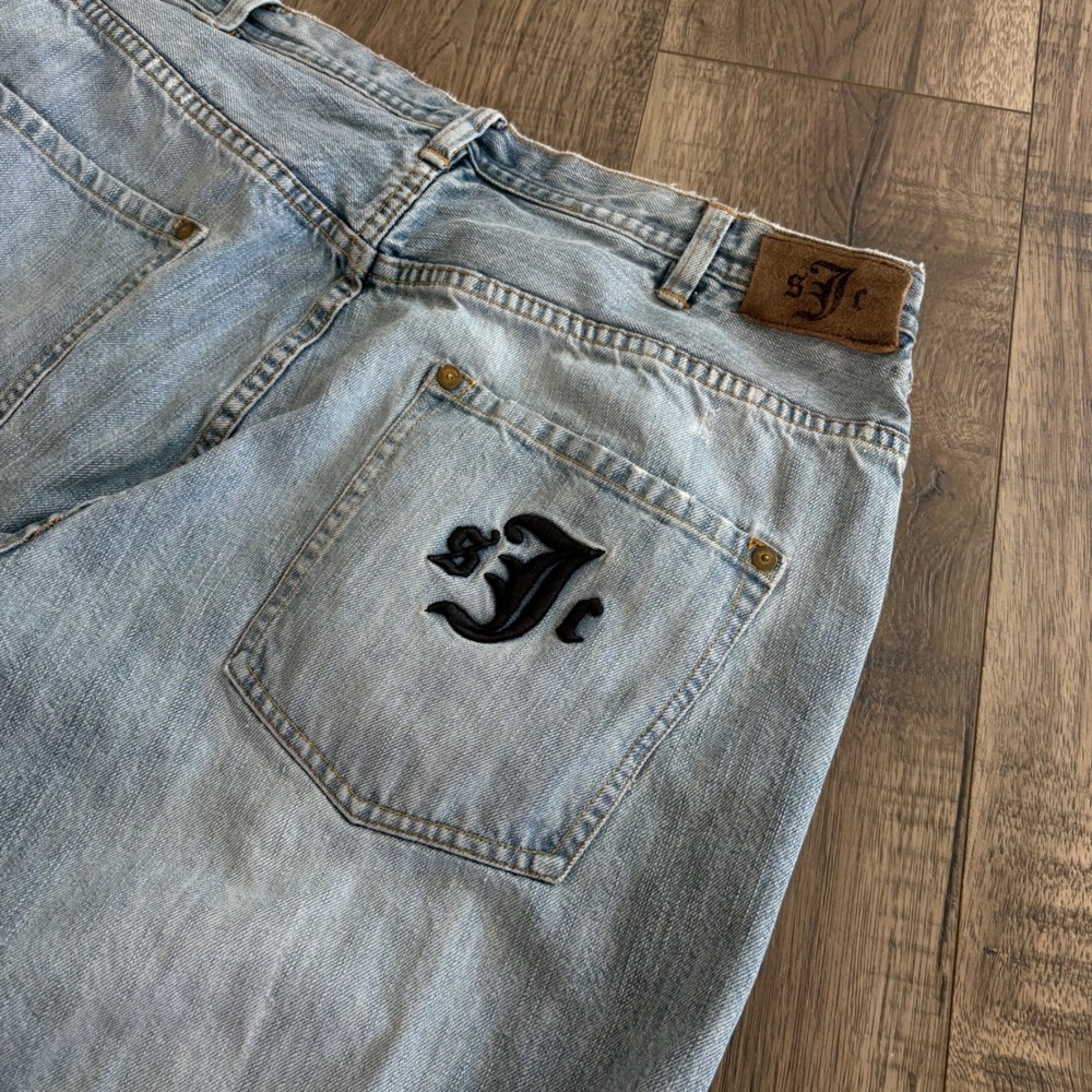 Sean John Straight Leg Jeans Mens 42 Light‎ Wash Distressed Y2K Baggy Denim